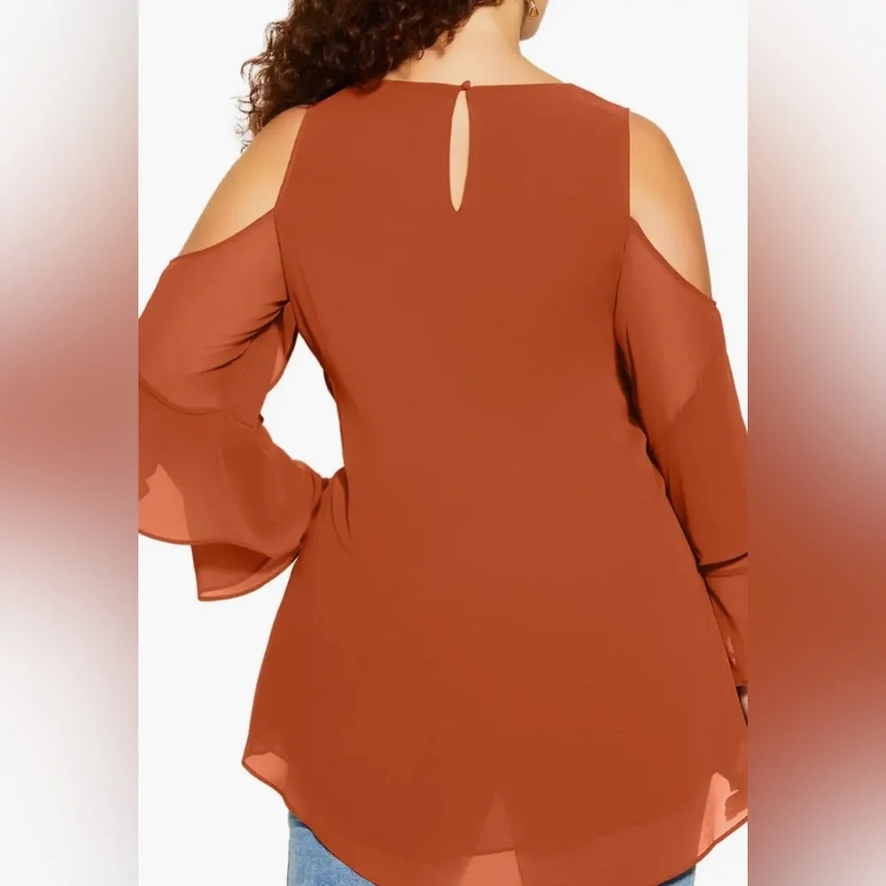 City Chic High-Low Cold Shoulder Chiffon Tunic Plus Size 22 - Picture 2 of 5